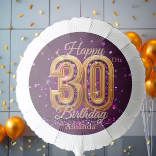 Luxurious Purple and Gold Gemstone 30th Birthday Balloon