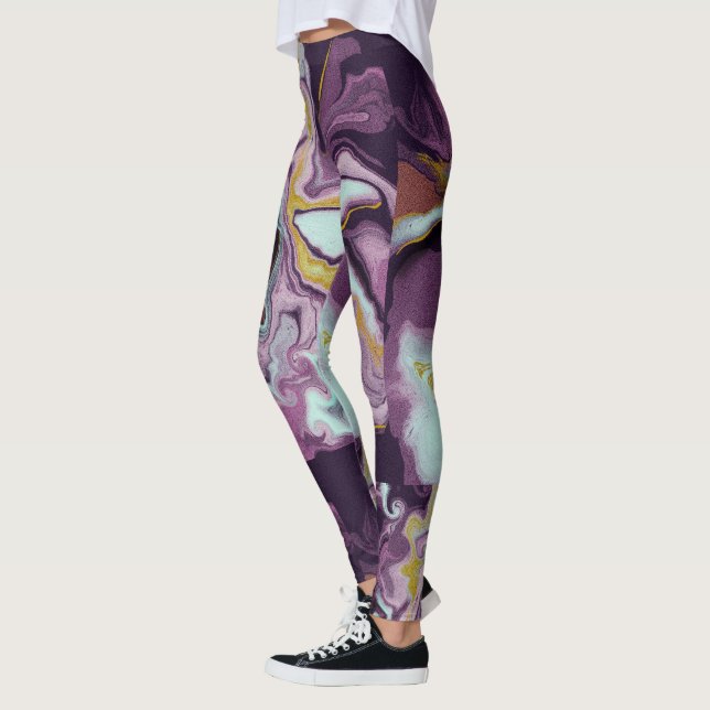 Luxurious  Purple and Gold Marble Monogram Leggings (Left)