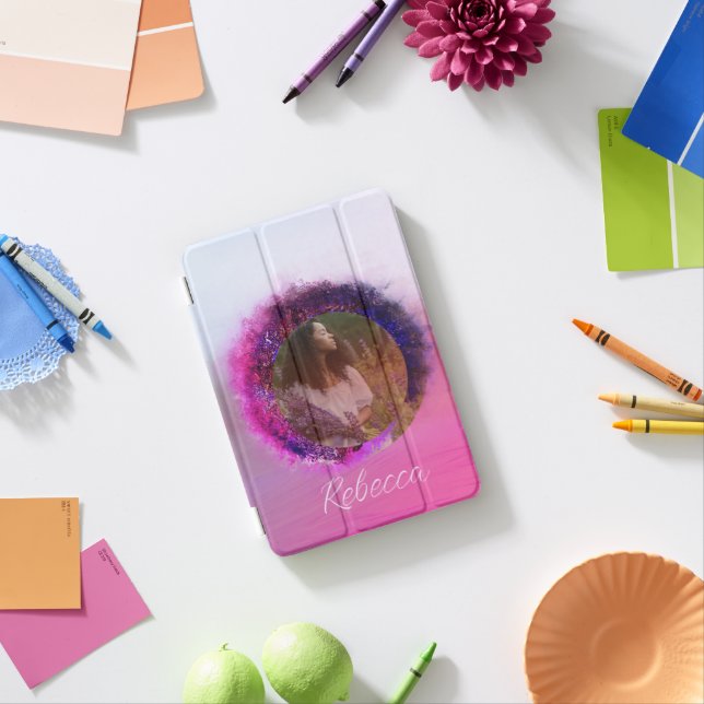 Luxurious Purple and Pink Ombre Circle Frame iPad Mini Cover (In Situ)