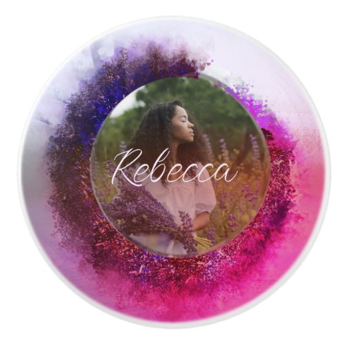 Luxurious Purple and Pink Ombre Circle Frame Photo Ceramic Knob
