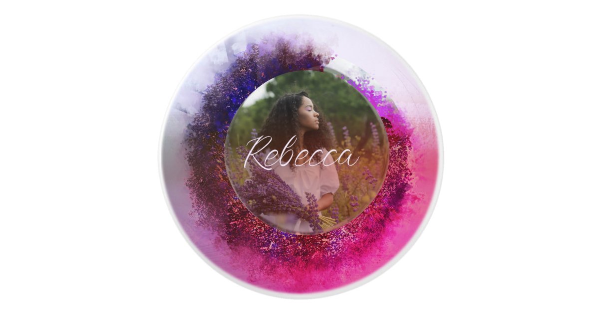 Luxurious Purple and Pink Ombre Circle Frame Photo Ceramic Knob | Zazzle