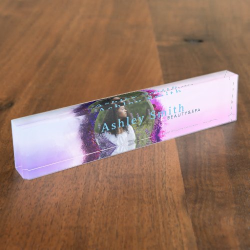 Luxurious Purple and Pink Ombre Circle Frame Photo Desk Name Plate