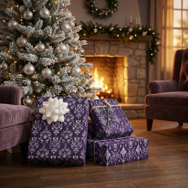  Luxurious Purple and Silver Christmas Pattern Wrapping Paper Sheets (Creator Uploaded)