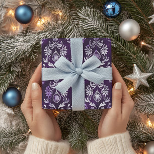 Luxurious Purple and Silver Christmas Pattern Wrapping Paper Sheets