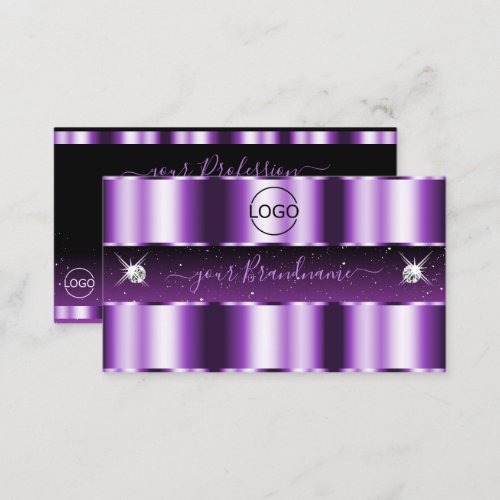 Luxurious Purple Black Sparkling Diamonds Add Logo Business Card