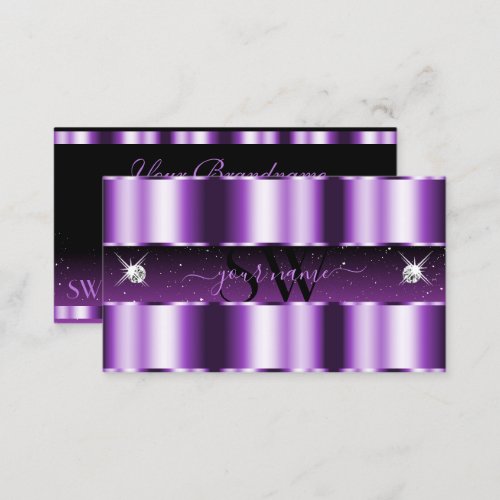 Luxurious Purple Black Sparkling Diamonds Initials Business Card
