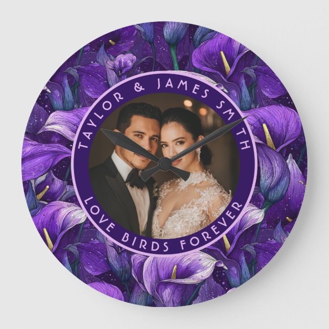 Luxurious Purple Calla Lilies Charm Traditional We Large Clock (Front)