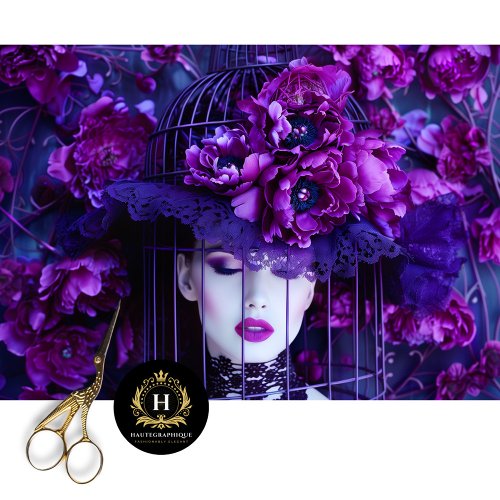 Luxurious Purple Floral Birdcage Hat Decoupage Tissue Paper