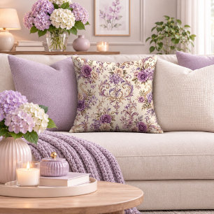 Luxurious Purple Floral Gold Framed Accent Pillow