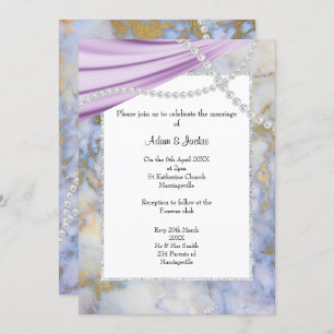 LUXURIOUS PURPLE MARBLE PEARLS WEDDING  INVITATION