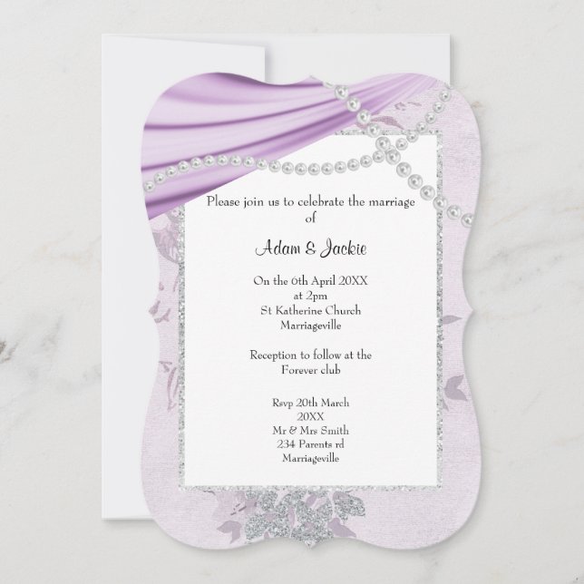 LUXURIOUS PURPLE SATIN DIAMOND FLORAL WEDDING INVITATION (Front)