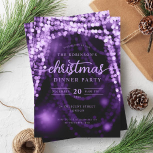 Luxurious Purple Winter String Lights Christmas  Invitation