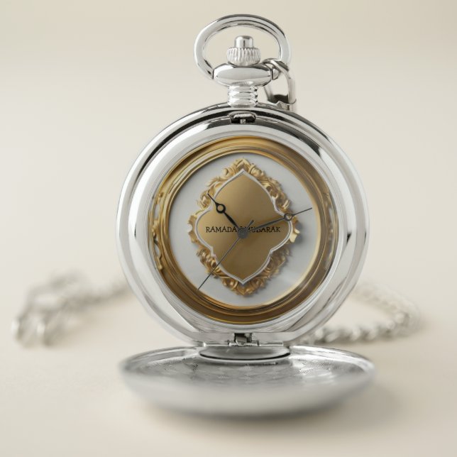 Luxurious Ramadan Mubarak Gold Silver Pocket Watch (Inside)