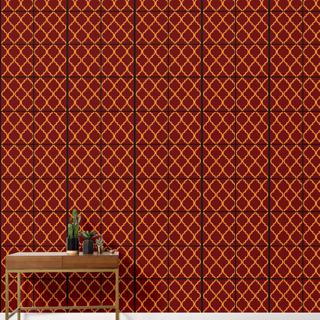 luxurious Red and Gold Geometric 2 Wallpaper (Hallway)
