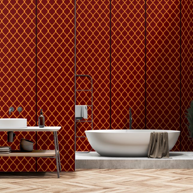 luxurious Red and Gold Geometric  Wallpaper (Bathroom)