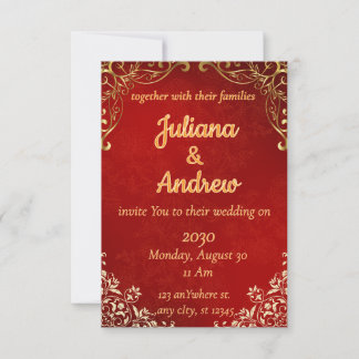 Luxurious Red and Gold Wedding Invitation