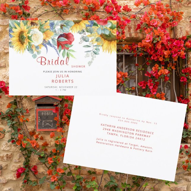 Luxurious Red Floral Tuscan Bridal Shower Invitation (Creator Uploaded)