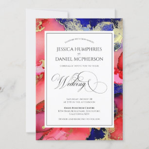 Luxurious Red Gold Purple Formal Wedding Invitation