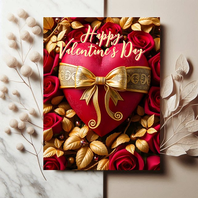 Luxurious Red Heart and Roses Valentine's Day Postcard (Creator Uploaded)