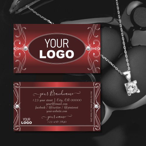Luxurious Red Ornate Sparkling Diamonds with Logo Business Card