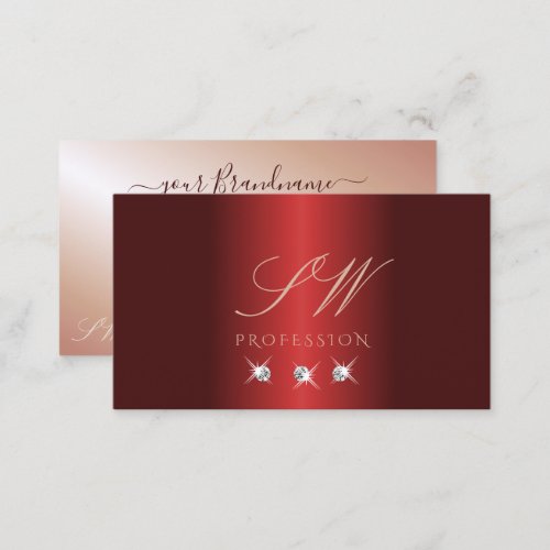 Luxurious Red Rose Gold Sparkle Diamonds Monogram Business Card