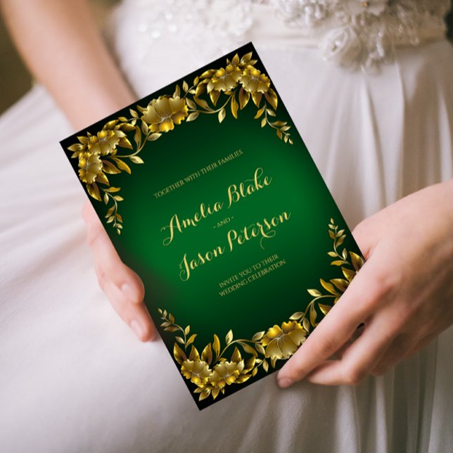 Luxurious Regal Gold Frame on Green Wedding Invitation (Creator Uploaded)