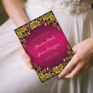 Luxurious Regal Gold Frame on Pink Wedding Invitation