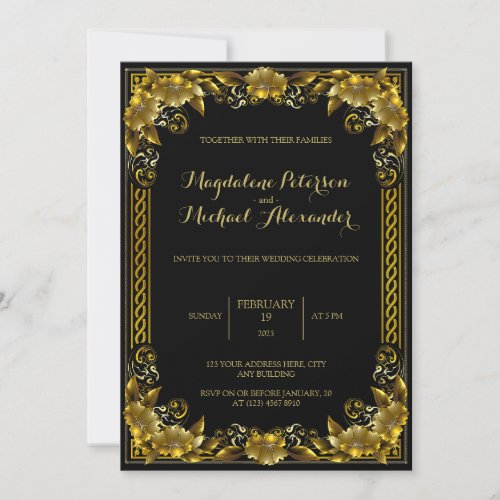 Luxurious Regal Gold Frame Wedding Invitation