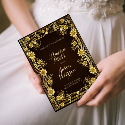 Luxurious Regal Gold Frame Wedding Invitation