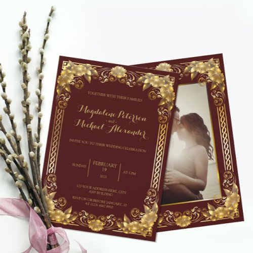 Luxurious Regal Gold Frame Wedding Invitation