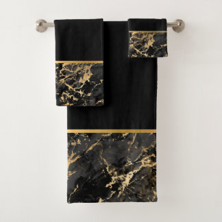 LUXURIOUS RETRO MARBLE BLACK GOLD BATHROOM SET