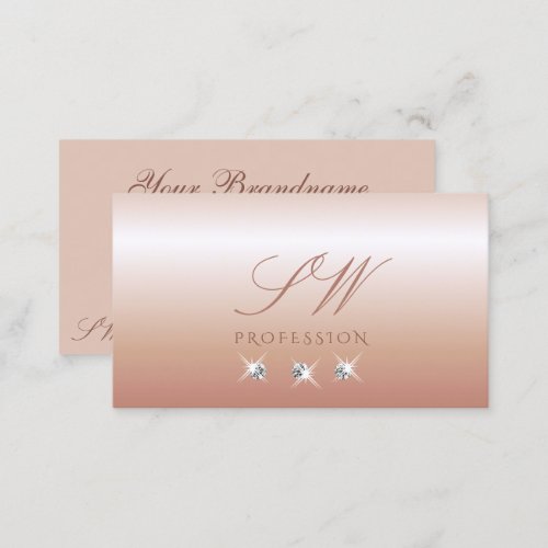 Luxurious Rose Coral Sparkling Diamonds Initials Business Card