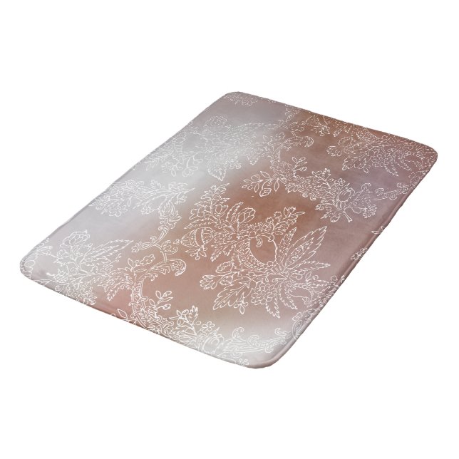 Luxurious Rose Gold and Lace Bath Mat (Angled)