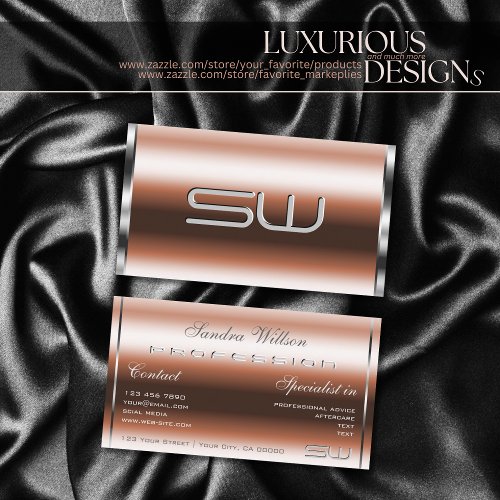 Luxurious Rose Gold and Silver with 3D Initials Business Card