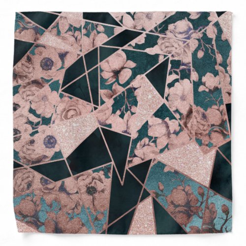 Luxurious Rose Gold Artsy Floral Geometric Pattern Bandana