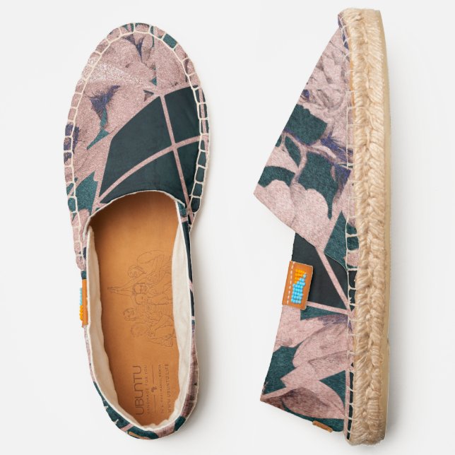 Luxurious Rose Gold Artsy Floral Geometric Pattern Espadrilles (Side)