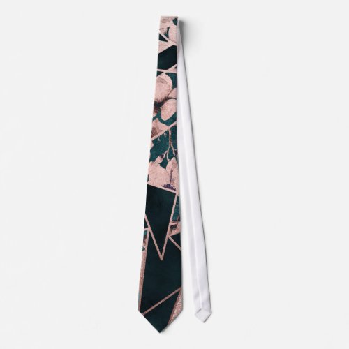 Luxurious Rose Gold Artsy Floral Geometric Pattern Neck Tie