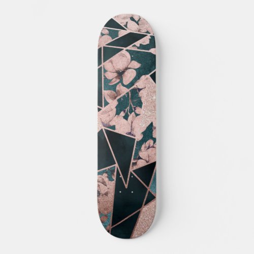 Luxurious Rose Gold Artsy Floral Geometric Pattern Skateboard