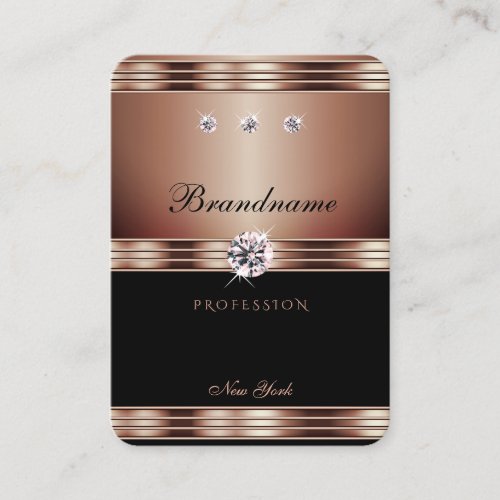 Luxurious Rose Gold Black Faux Rhinestones Jewels Business Card