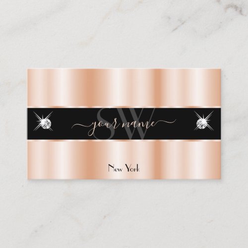 Luxurious Rose Gold Black Sparkle Jewels Initials Business Card