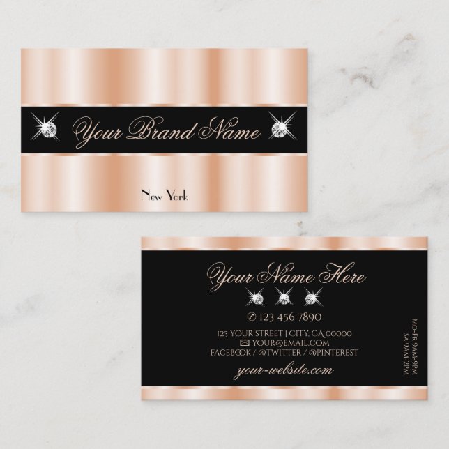 Luxurious Rose Gold Black Sparkle Jewels Luxe Glam Business Card (Front/Back)