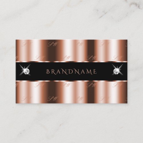 Luxurious Rose Gold Black Sparkle Jewels Monogram Business Card