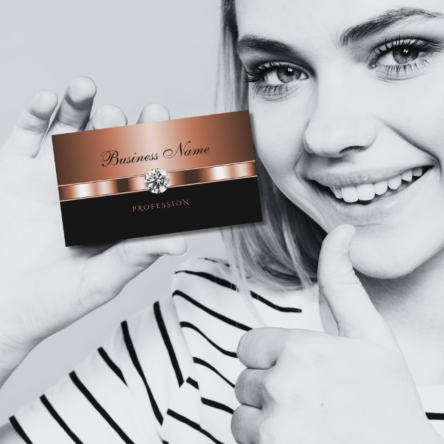 Luxurious Rose Gold Black with Faux Rhinestones Business Card (Creator Uploaded)