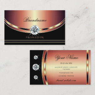 Luxurious Rose Gold Black with Sparkling Diamonds Business Card