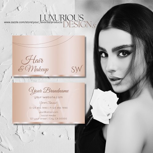 Luxurious Rose Gold Glamorous with Initials Modern Business Card