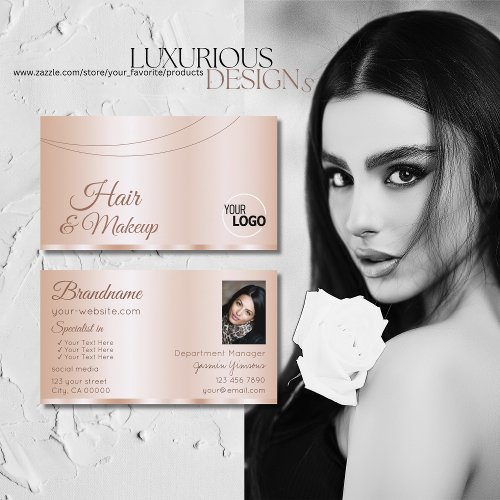 Luxurious Rose Gold Glamorous with Logo and Photo Business Card
