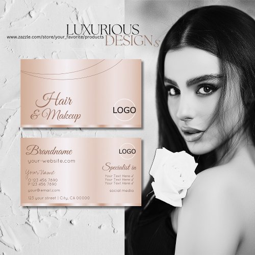 Luxurious Rose Gold Glamorous with Logo Stylish Business Card