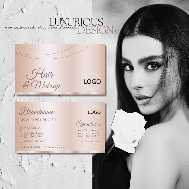 Luxurious Rose Gold Glamorous with Logo Stylish Business Card (Creator Uploaded)