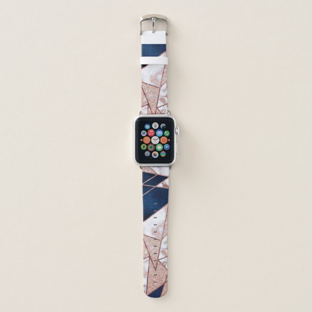 Luxurious Rose Gold Glitter Geometric Marble Apple Watch Band Zazzle