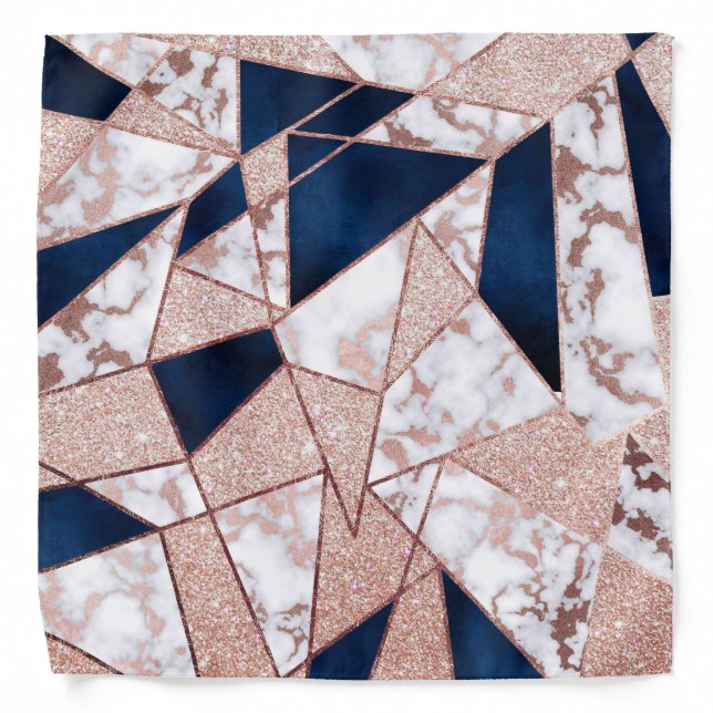 Luxurious Rose Gold Glitter Geometric Marble Bandana (Front)